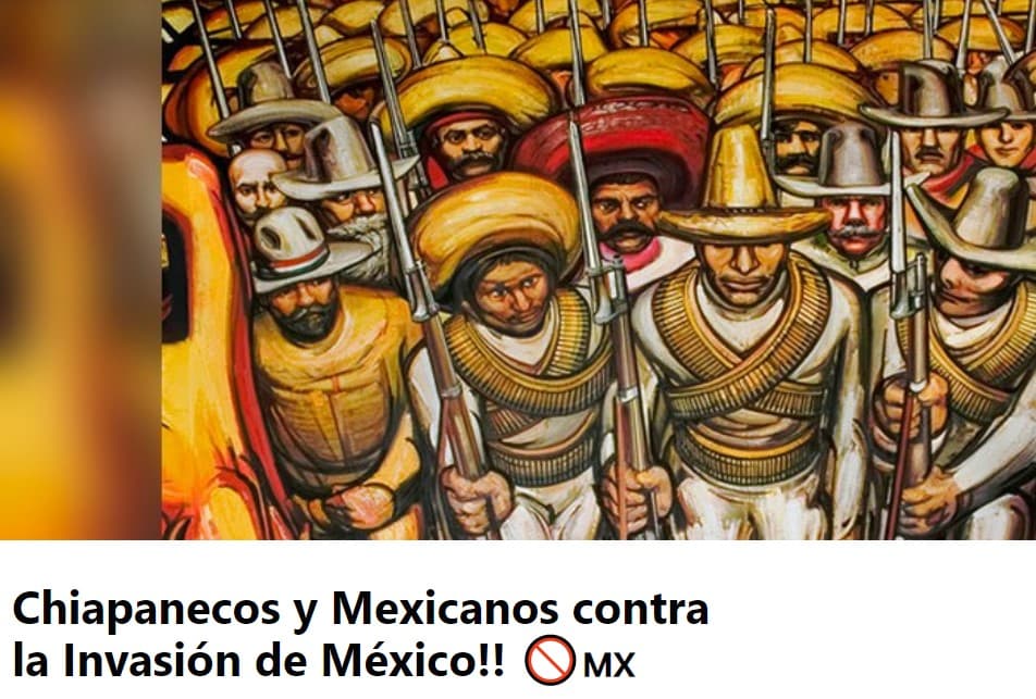 Grupo de Facebook llamado 'Chiapanecos y mexicanos contra la invasión de México'.
