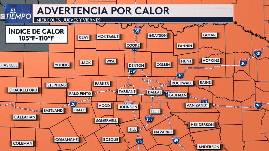 Emiten una advertencia por calor en estos condados del norte de Texas
