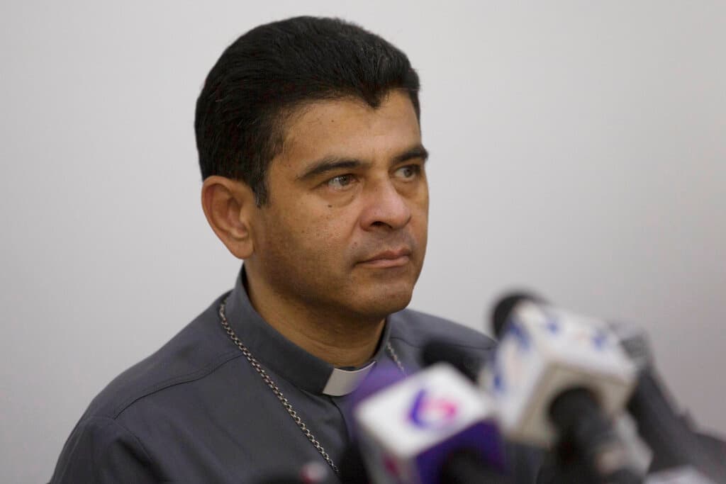 Monsignor Rolando Alvarez, bishop of Matagalpa, attends a press conference regarding the Roman Catholic Church's agreeing to act as "mediator and witness" in a national dialogue between members of civil society and the government in Managua, Nicaragua, May 3, 2018.