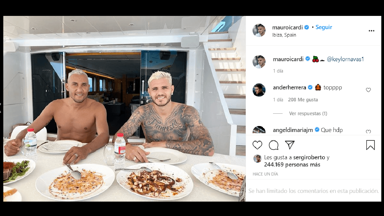 Los amigos Mauro Icardi y Keylor Navas disfrutando Ibiza