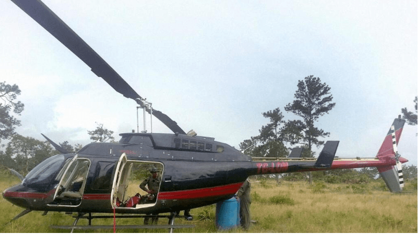 An alleged drug trafficking helicopter seized in the Mosquitia region of Honduras in 2014.