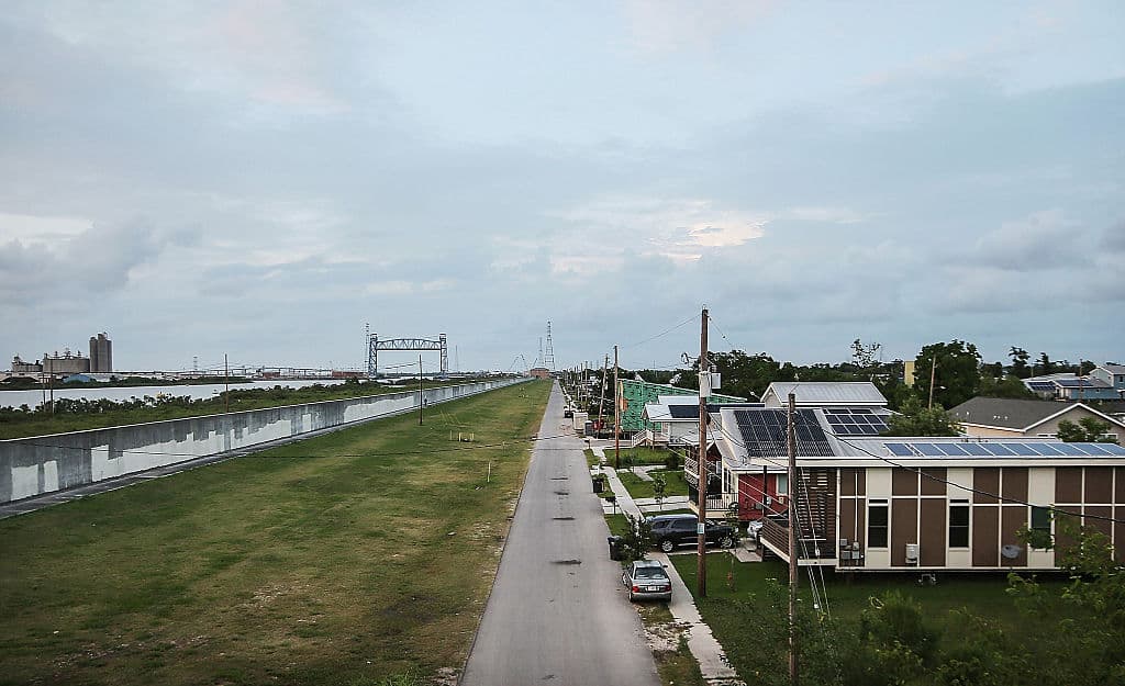 NEW ORLEANS, LA - MAY 16: New homes stand along the rebuilt Industrial Canal levee in the Lower Ninth Ward on May 16, 2015 in New Orleans, Louisiana. The tenth anniversary of Hurricane Katrina, which killed at least 1836 and is considered the costliest natural disaster in U.S. history, is August 29. (Photo by Mario Tama/Getty Images)