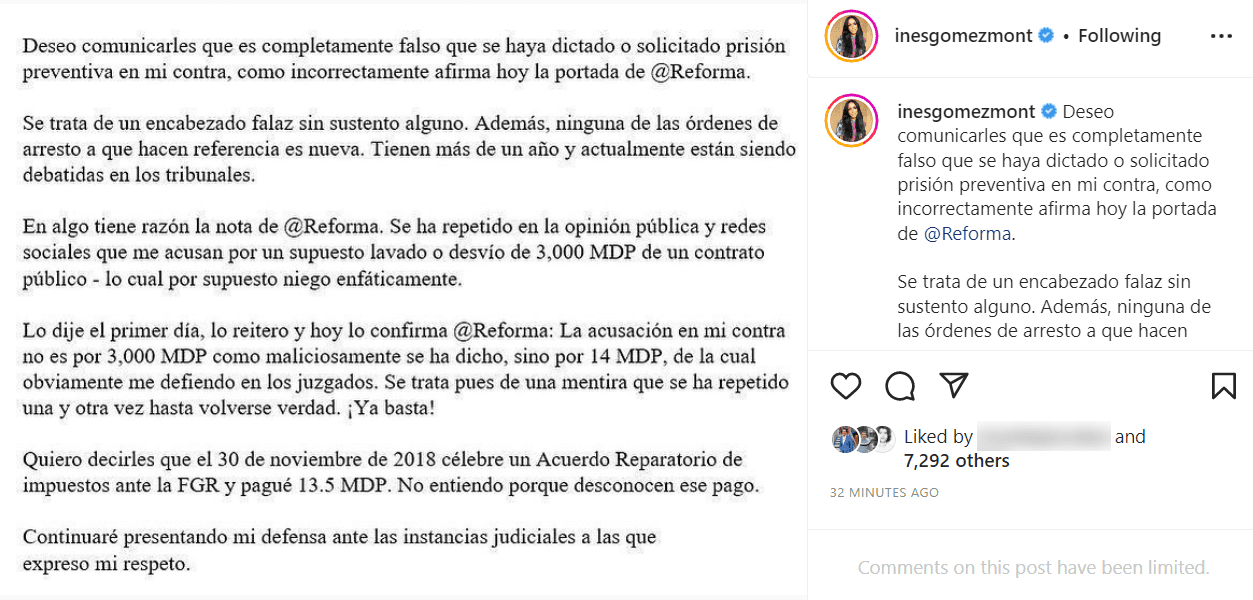 Inés Gómez Mont desmiente que le dictaron prisión preventiva.