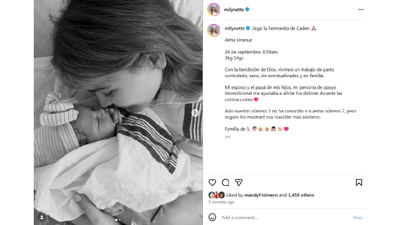 Migbelis Castellanos anuncia el nacimiento de su hija Alma.