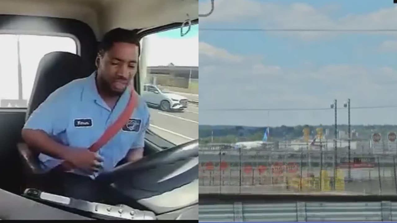 Avión tira poste en carretera al costado del aeropuerto de Newark y provoca accidente de camión