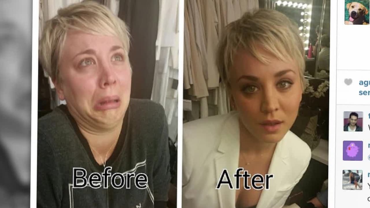 Kaley Cuoco, comparte foto divertida de "antes y después"