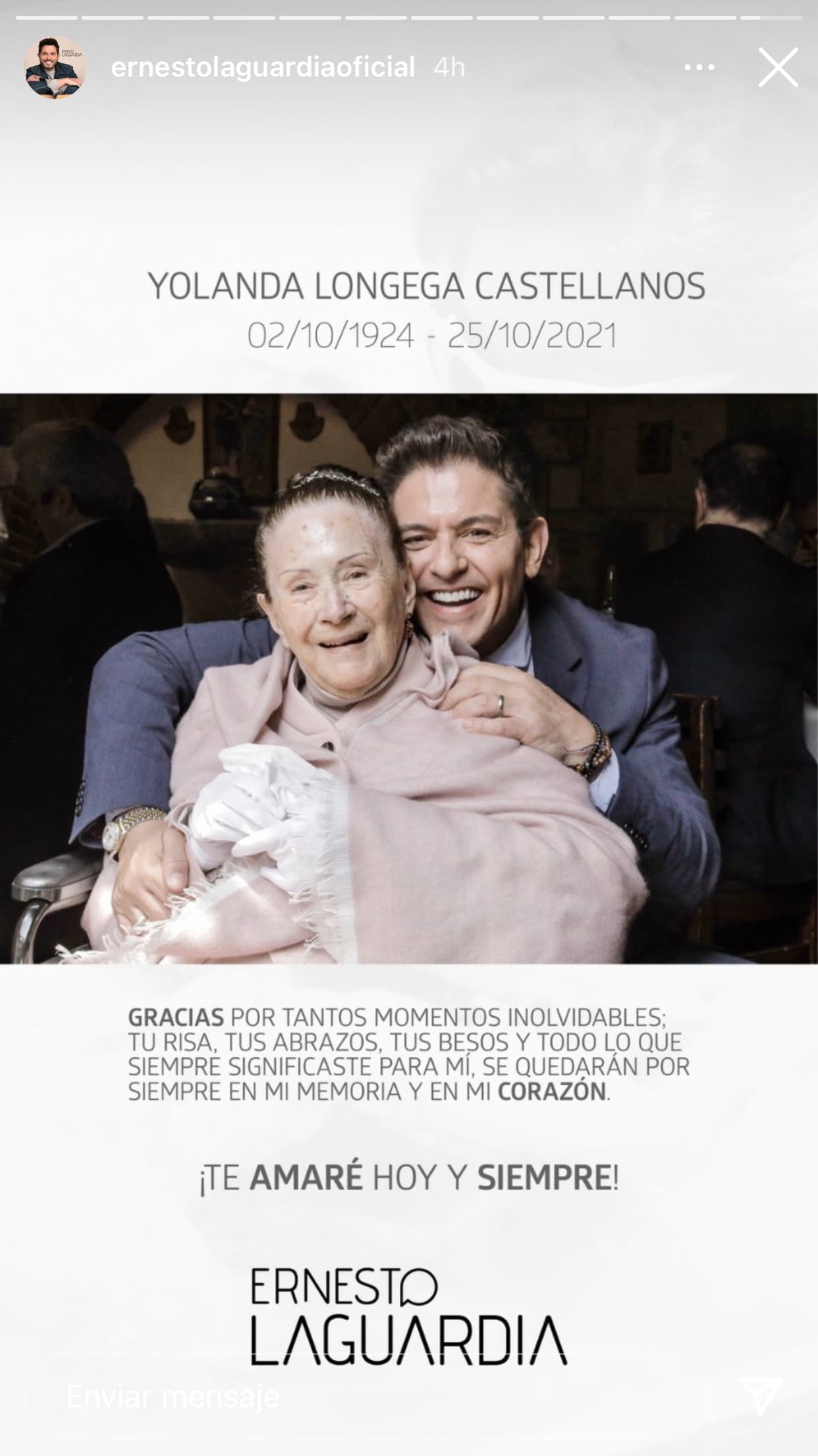 En una llamada telefónica, donde su voz reflejaba tristeza, Laguardia, de 62 años, contó que su madre 
<b>"estaba muy bien". </b>
<br>