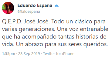 Eduardo España, quien interpreta a Germán en 
<b>Vecinos</b>, también utilizó su cuenta de Twitter para expresar su solidaridad ante el dolor que enfrentan sus seres queridos.