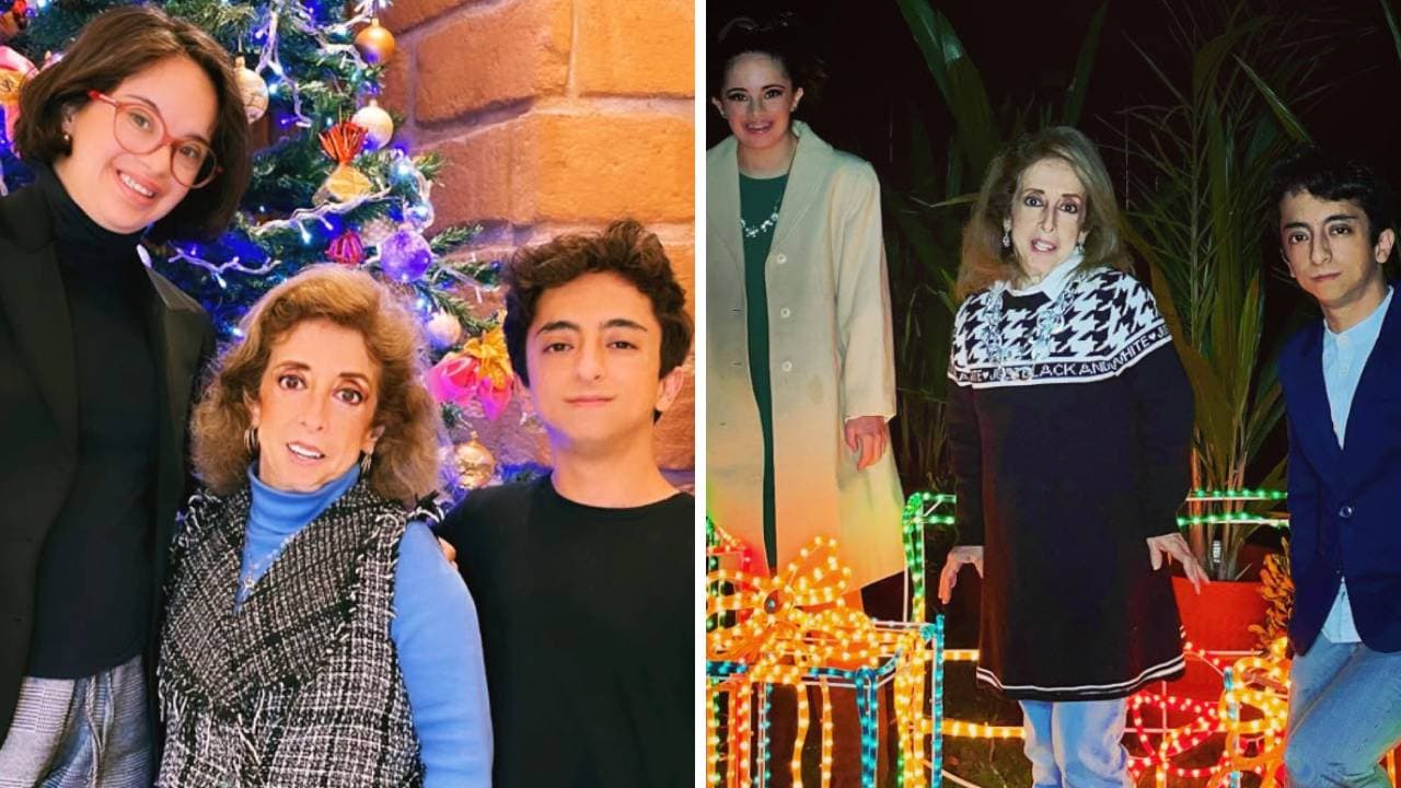 María Elena Saldaña y sus hijos María Belén y Felipe.