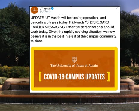 Universidad de Texas en Austin cancelará clases este viernes ante propagación de coronavirus 