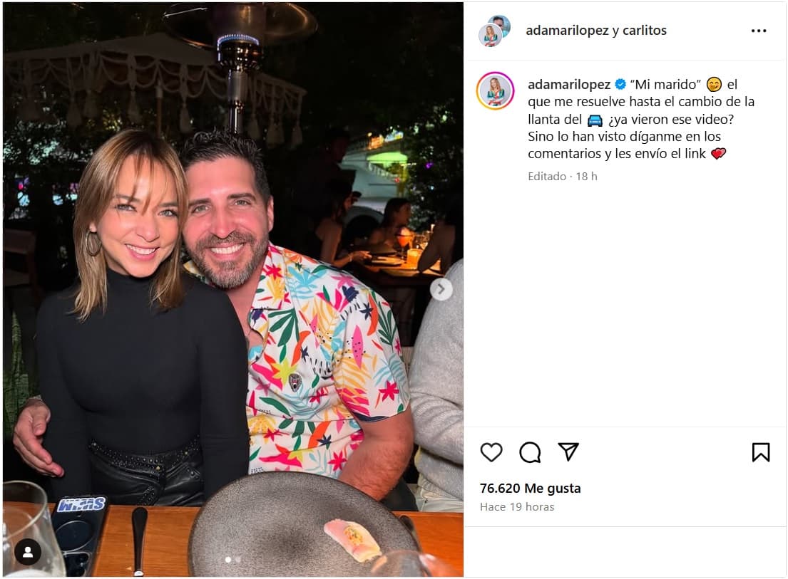 Adamari López compartió esta fotografía en la que aparece con su "marido", Carlitos Pérez-Ruiz.