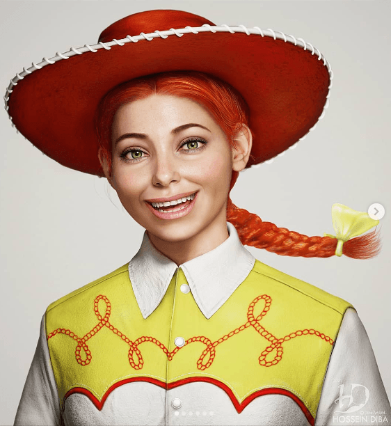La versión ‘humana’ de Jessie tiene su sombrero vaquero, el cabello pelirrojo amarrado en una trenza, grandes ojos verdes y una linda sonrisa, al igual que la muñeca.