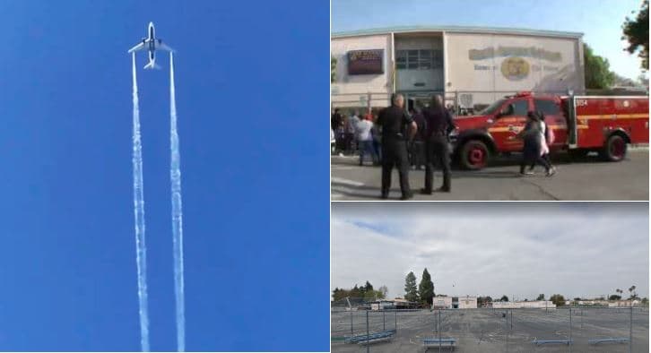 Atienden a 17 niños tras posible derrame de gasolina desde un avión sobre escuelas primaria de Los Ángeles