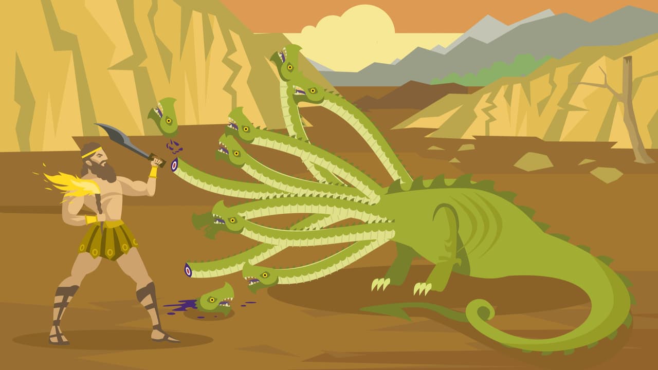 La segunda tarea de Hércules involucraba enfrentarse a una de las criaturas mitológicas más espantosas: la Hidra. Es un monstruo acuático en forma de reptil que tenía varias cabezas como serpientes. Si le cortabas una, dos más volvían a salir en su lugar.
