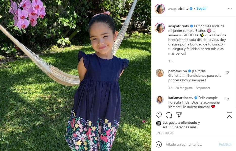"La flor más linda de mi jardín cumple 6 años. Te amamos, Giulietta. Que Dios siga bendiciendo cada día de tu vida. Doy gracias por la bondad de tu corazón. ¡Tu alegría y felicidad hacen mis días más bellos!", escribió.