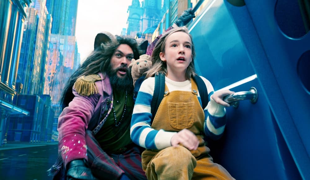 Jason Momoa como Flip e Marlow Barkley como Nemo em 'Slumberland'