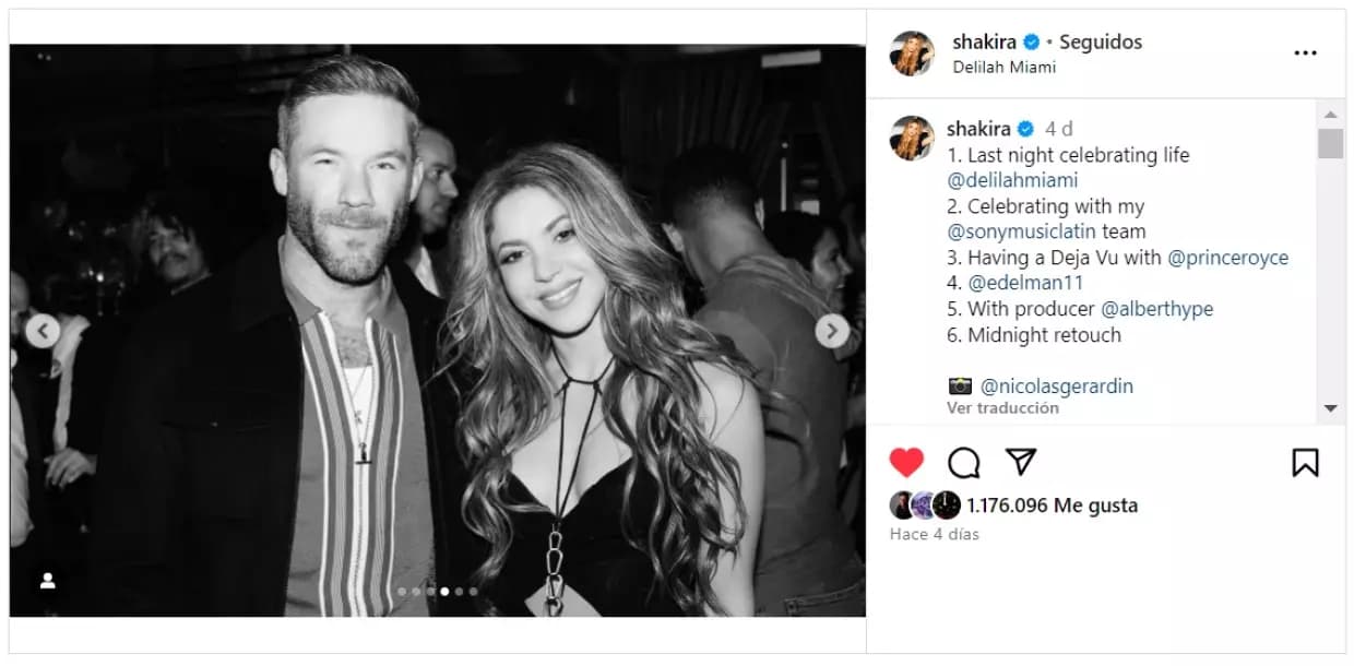 Shakira publicó esta fotografía en la que aparece con Julian Edelman.