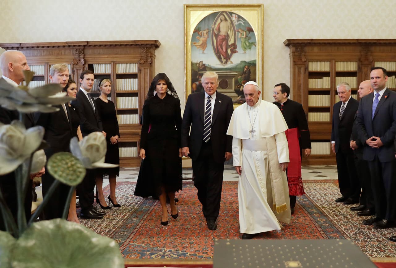 <b>Blessed circle.</b> Hope Hicks, third to the left, was part of the small group that accompanied Donald Trump during his visit to Pope Francis in the Vatican. May 24, 2017.