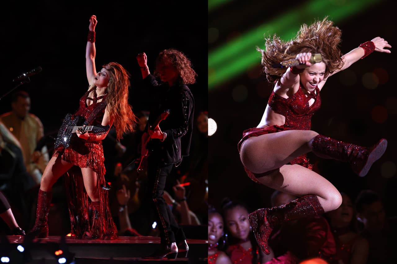 Por su parte, Shakira llevó unas botas con plataforma. El modelo, que le llegaba por debajo de la rodilla, fue transformado por el diseñador Daniel Jacobs, quien les incrustó 30 mil cristales, en 10 días.