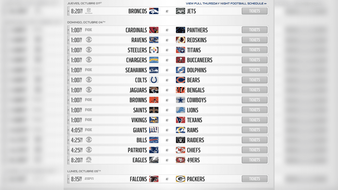 <b>SEMANA 4</b>
<br>Patriots visitando a Chiefs y Philadelphia a San Francisco entre lo más llamativo.