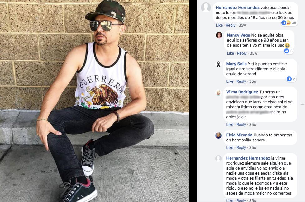 A Larry lo critican por 'chavarruco' y él responde con fuertes ofensas, incluso metiéndose con familiares de quienes lo ofenden por su forma de vestir. Los comentarios son fuertes y por esta razón son opacados.