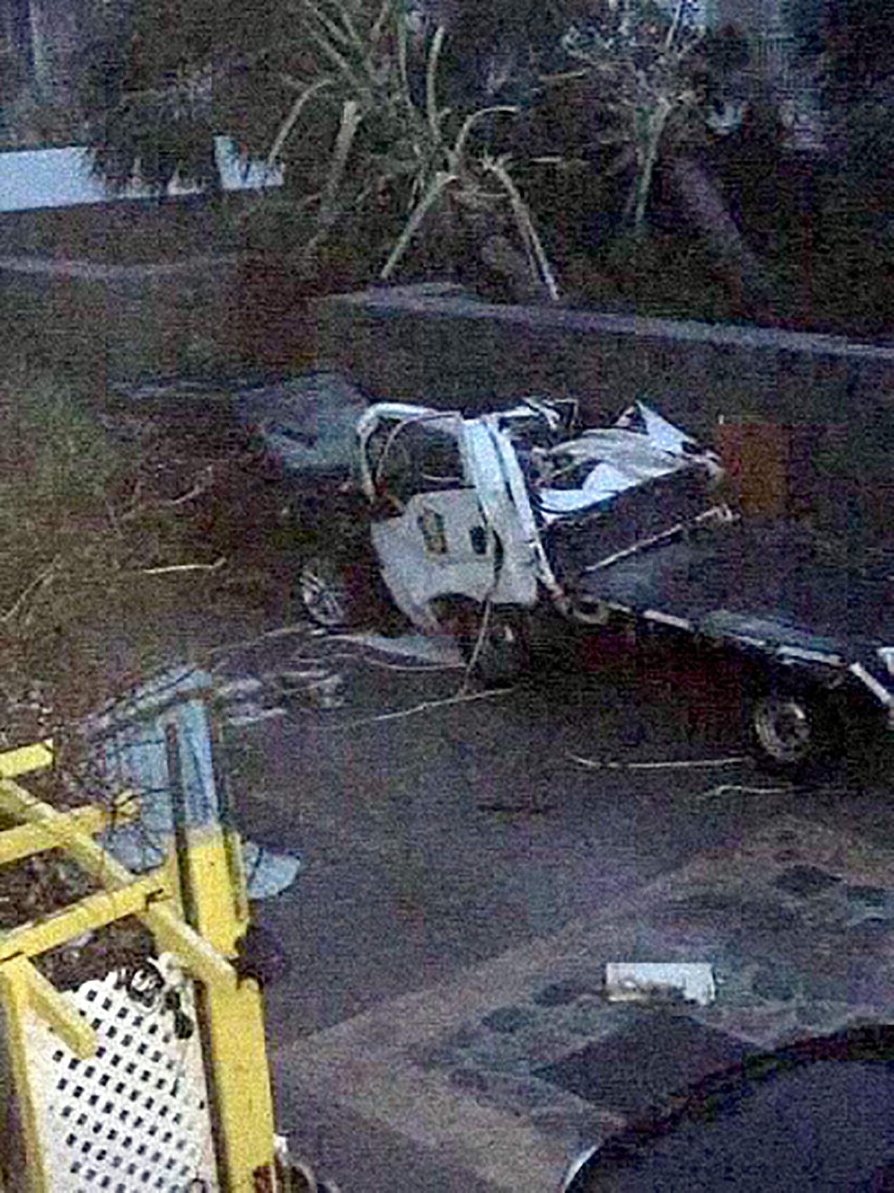 Vehículos afectados por los árboles caídos por la fuerza del viento.