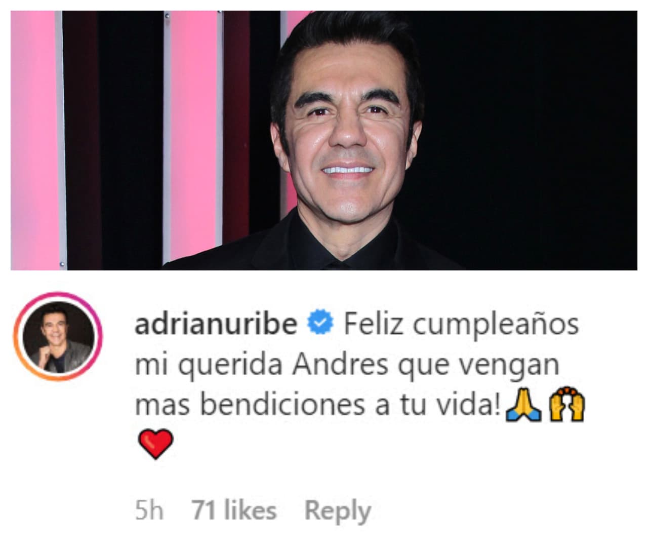 "Feliz cumpleaños mi querida Andrea, ¡que vengan más bendiciones a tu vida!", le escribió el protagonista de 
<b><a href="https://www.univision.com/shows/como-tu-no-hay-dos" target="_blank">Como Tú No Hay Dos. </a></b>
<br>