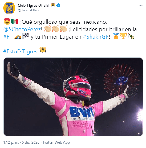 No dejan de caer felicitaciones en las redes sociales para Sergio Pérez tras su victoria en las Formula 1. ¡Histórico!