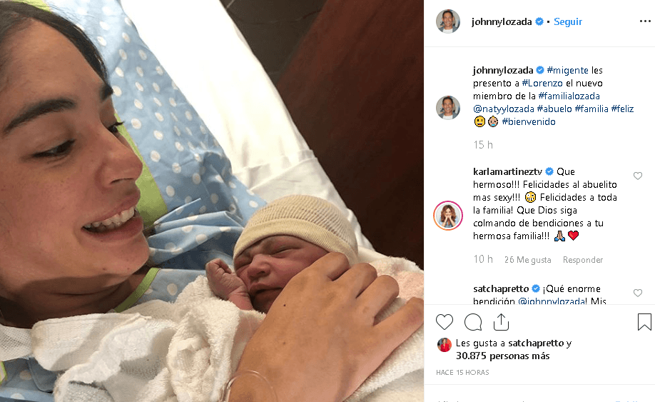 El primero en hacerlo fue el flamante abuelo, quien con una foto de su hija Natalia y el pequeño Lorenzo And´res, 
<b>anunció su nacimiento y le dio la bienvenida</b>. El bebé pesó 6 libras con 10 onzas (3 kilos).