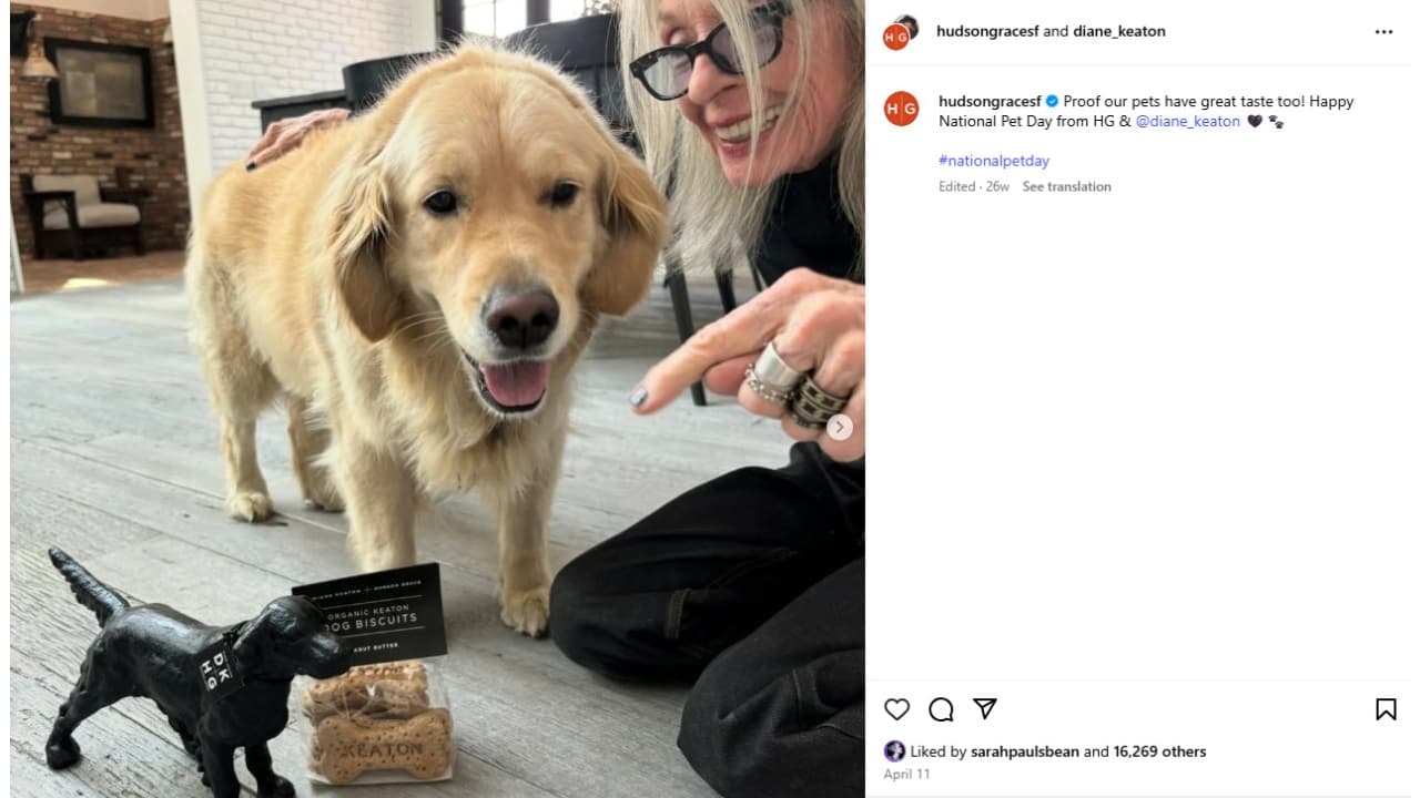 Diane Keaton dedicó su último mensaje a su mascota Reggie.