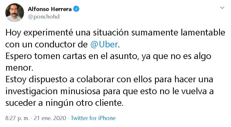 <b><a href="https://twitter.com/ponchohd/status/1219808741337464834" target="_blank">En otro tuit</a></b>, Herrera calificó la situación como "sumamente lamentable" y se puso a disposición de la empresa para aclarar lo sucedido: 
<b>"No es algo menor"</b>.