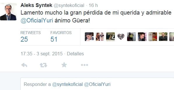 El cantante Aleks Syntek se expresó a través de Twitter para mostrarle su apoyo a la intérprete de 'La Maldita Primavera'.