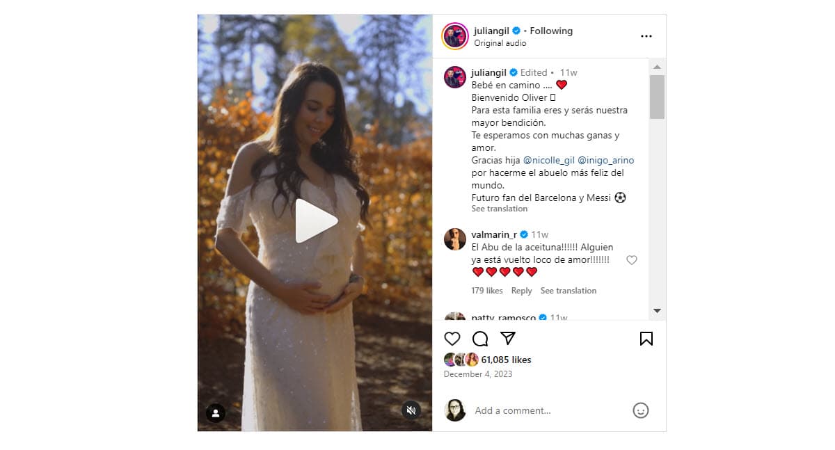 Así anunció Julián Gil que se convertiría en abuelo.