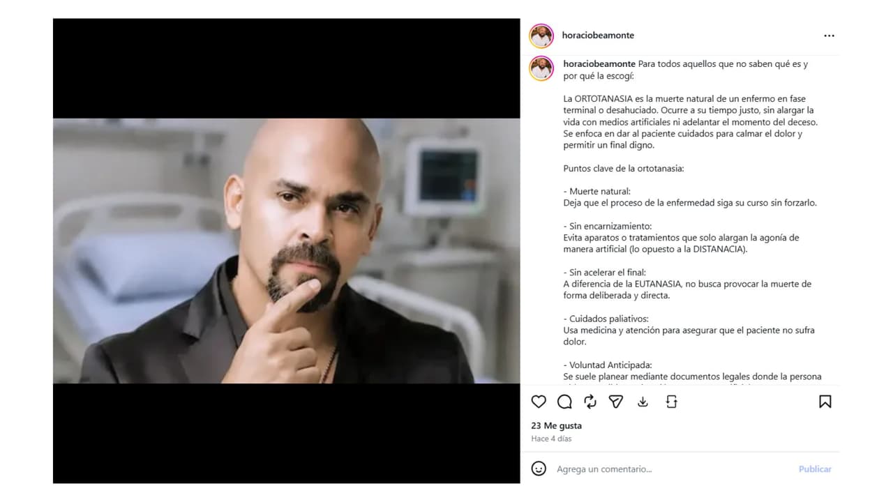 El actor compartió sus razones para elegir la ortotanasia.