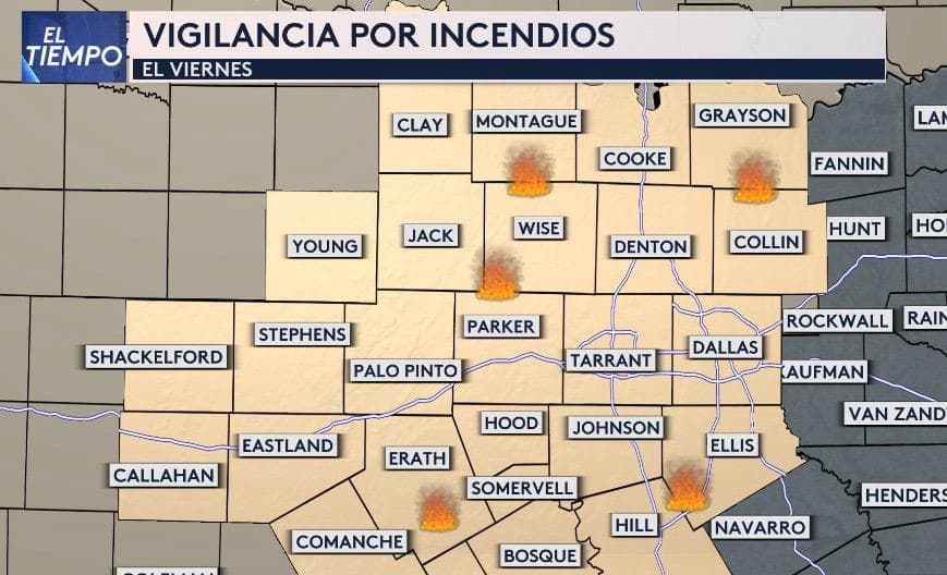 <b>El norte de Texas enfrenta una vigilancia por incendios de pastizales este viernes 14 de marzo</b>, según nos indica nuestra meteoróloga Nelly Carreño. 
<b>La alerta afecta al área del Metroplex, incluidas Dallas y Fort Worth</b>, y se extiende por gran parte del oeste de la región.