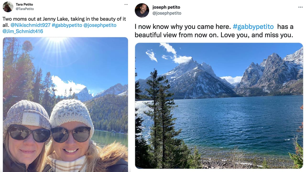 Tara Petito y Joseph Petito tuitearon desde el Lago Jenny.