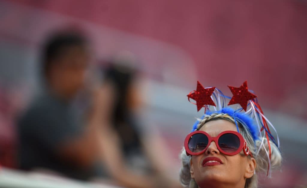 A fan of the USA looks on before the final football game of the 2017 CONCACAF Gold Cup against Jamaica at the Levi's Stadium in Santa Clara, California on July 26, 2017. / AFP PHOTO / Robyn Beck (Photo credit should read ROBYN BECK/AFP/Getty Images)
