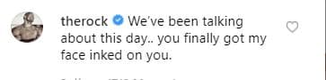 “Habíamos estado hablando de este día… finalmente 
<b>tienes mi cara tatuada</b>”, escribió el actor. El comentario no pasó desapercibido y ya ha recibido más de 17,000 'me gusta'.