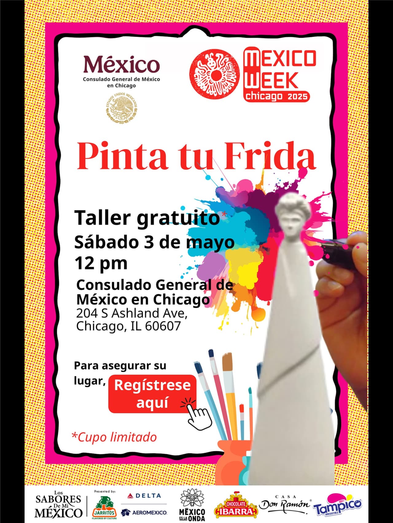 <b>📍Dirección del Consulado General de México en Chicago:</b>
<br>
<b><a href="https://www.google.com/maps/place/204+S+Ashland+Ave,+Chicago,+IL+60607/@41.8785968,-87.6671362,1617m/data=!3m2!1e3!4b1!4m6!3m5!1s0x880e2d22d89bce83:0x6cf895a0363e3a7c!8m2!3d41.8785968!4d-87.6671362!16s%2Fg%2F11bw3xs20f?entry=ttu&g_ep=EgoyMDI1MDEyMi4wIKXMDSoASAFQAw%3D%3D">204 S. Ashland Ave, Chicago, IL 60607</a></b>
<br>☎️ Teléfono: 
<b>(312) 738-2383</b>
<br>Llama para que te den la información y puedas reservar tu cupo.