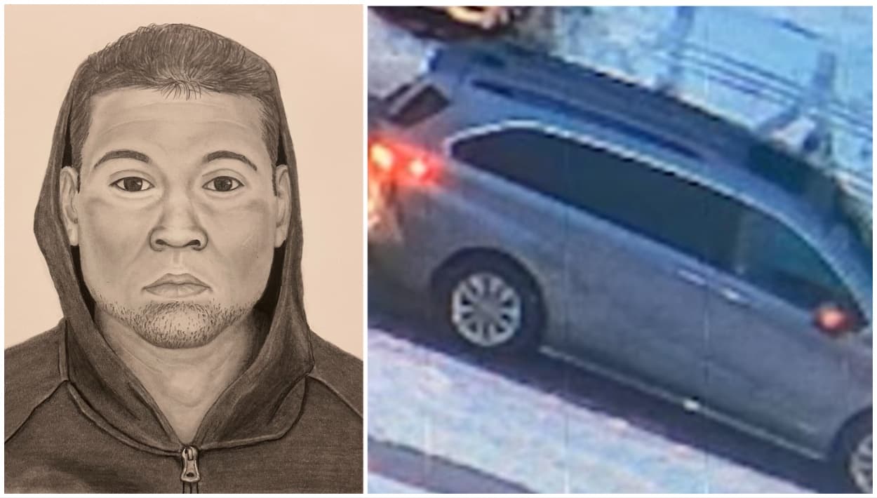 Este es el boceto del hombre que intentó en dos ocasiones atraer niños. Viaja en la camioneta de la imagen.