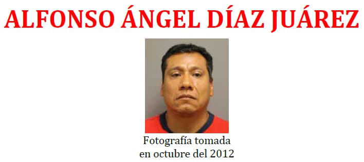 Es buscado Asociación delictiva por trata de blancas y asociación delictiva para ocultar a indocumentados. Él y un grupo de 13 criminales traficaron con personas desde 1999 hasta el 2013. Mujeres y niñas fueron obligadas a realizar actos sexuales mediante el uso de la fuerza, engaño y coacción. Díaz Juárez empleó fuerza y/o violencia para castigar y controlar a las jóvenes que prostituyó en el área de Houston.