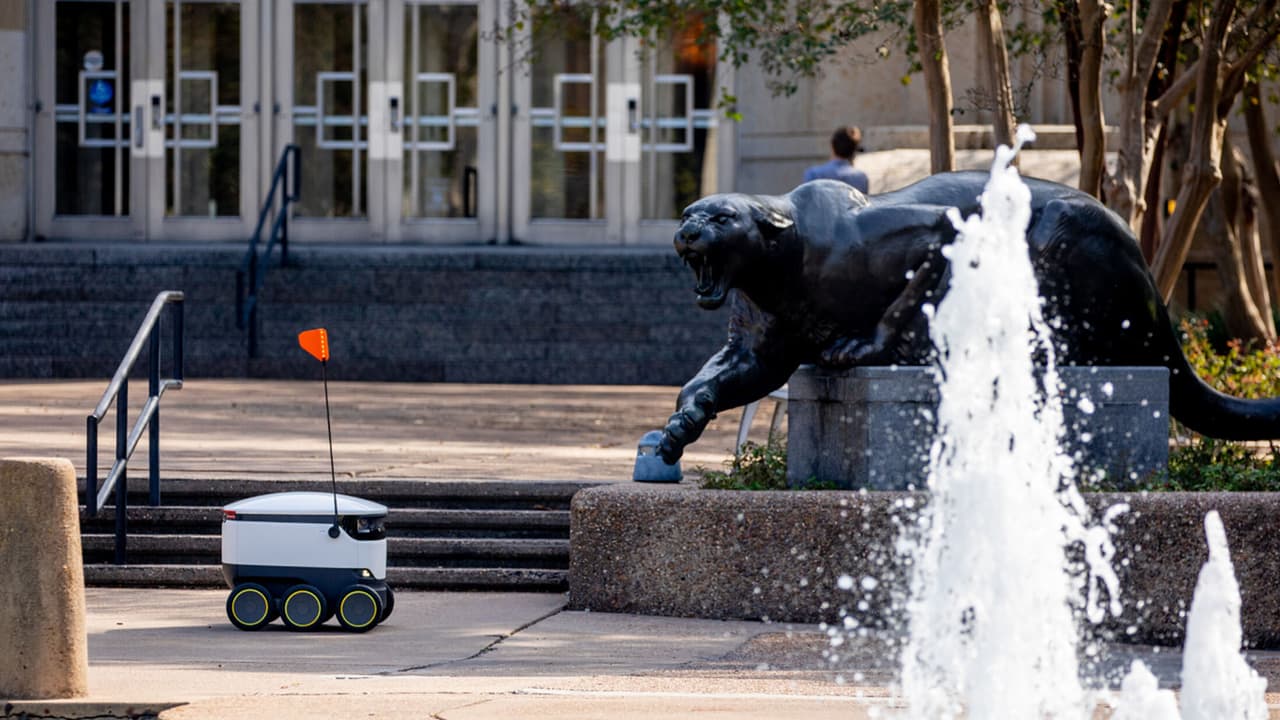 Una flota de 30 vehículos autónomos de la compañía Starship se ha desplegado en la Universidad de Houston para dar servicio de entrega de comidas a más de 53,000 estudiantes, profesores y personal del campus.