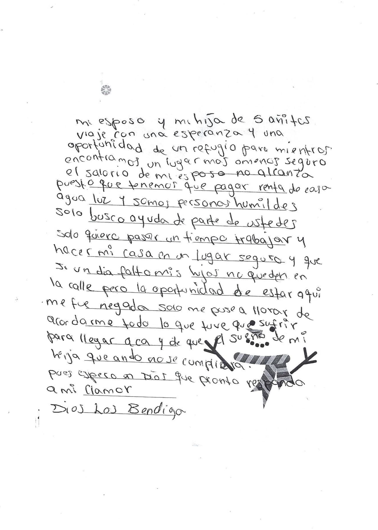 Cartas escritas por los migrantes que esperan en Nuevo Laredo por sus citas ante un juez de EEUU, para solicitar asilo político.