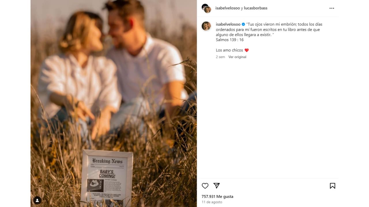 Así anunció Isabel Veloso su embarazo.