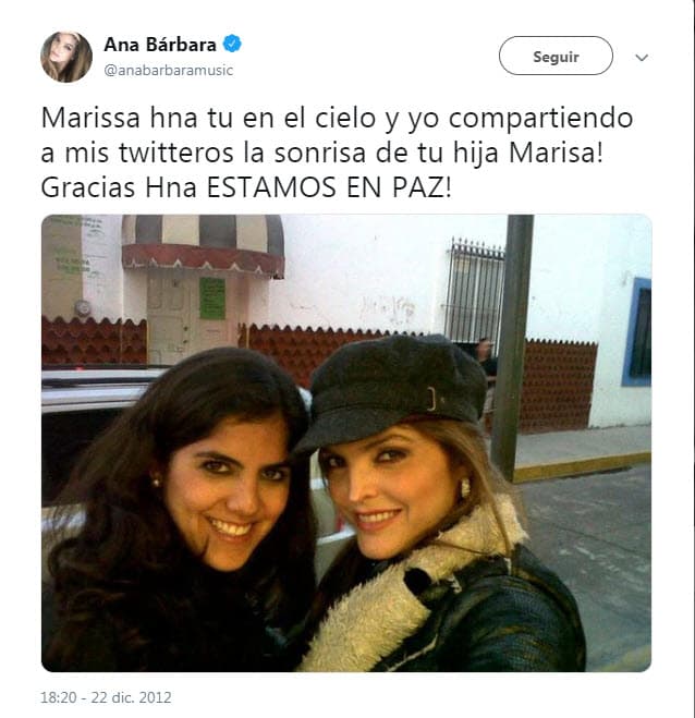 Aquí otra foto de Ana Bárbara y la hija de su fallecida hermana, quien de hecho también se llama Marissa.