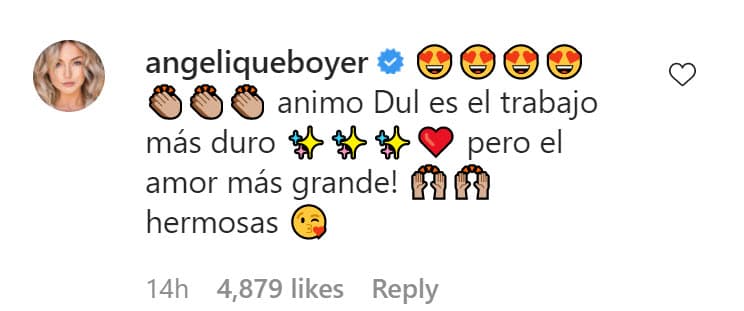 La novia de Sebastián Rulli le comentó: "Ánimo 'Dul', 
<b>es el trabajo más duro</b>, ¡pero el amor más grande! Hermosas". 
<br>