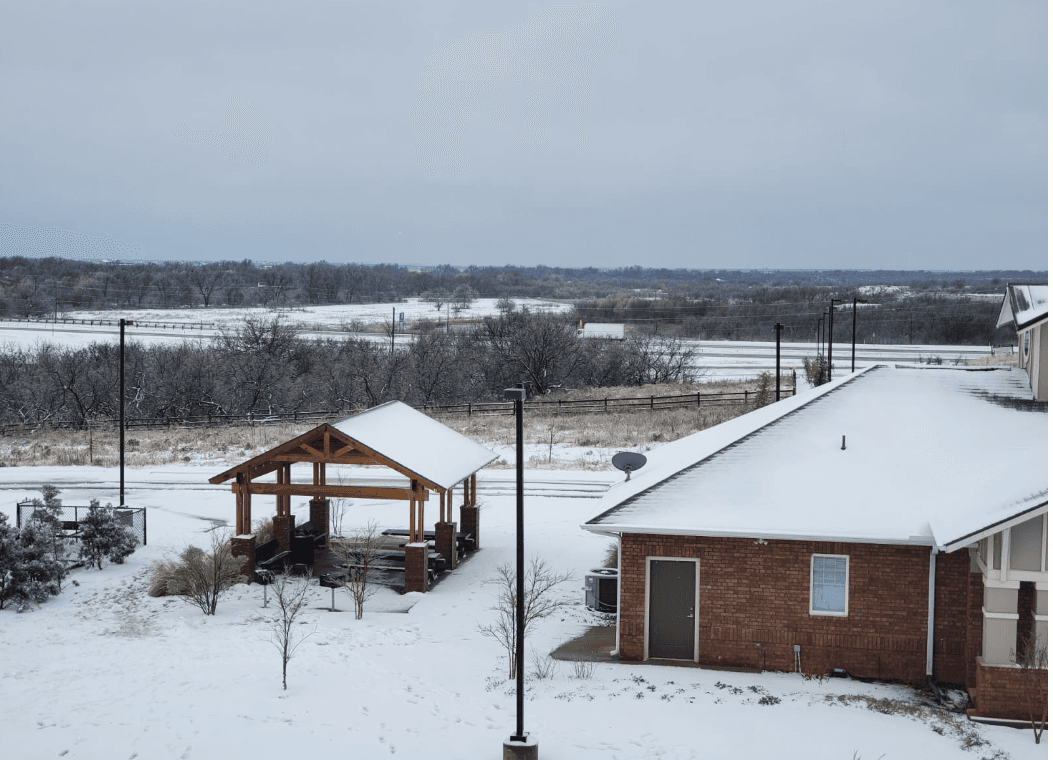 Nieve en el condado Clay al norte de Texas