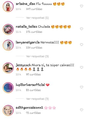 Ante la publicación, las reacciones de sus seguidores y de sus amigos del mundo del entretenimiento no se hicieron esperar, tal fue el caso de Ariadne Díaz, Natalia Téllez y Jessica Coch.