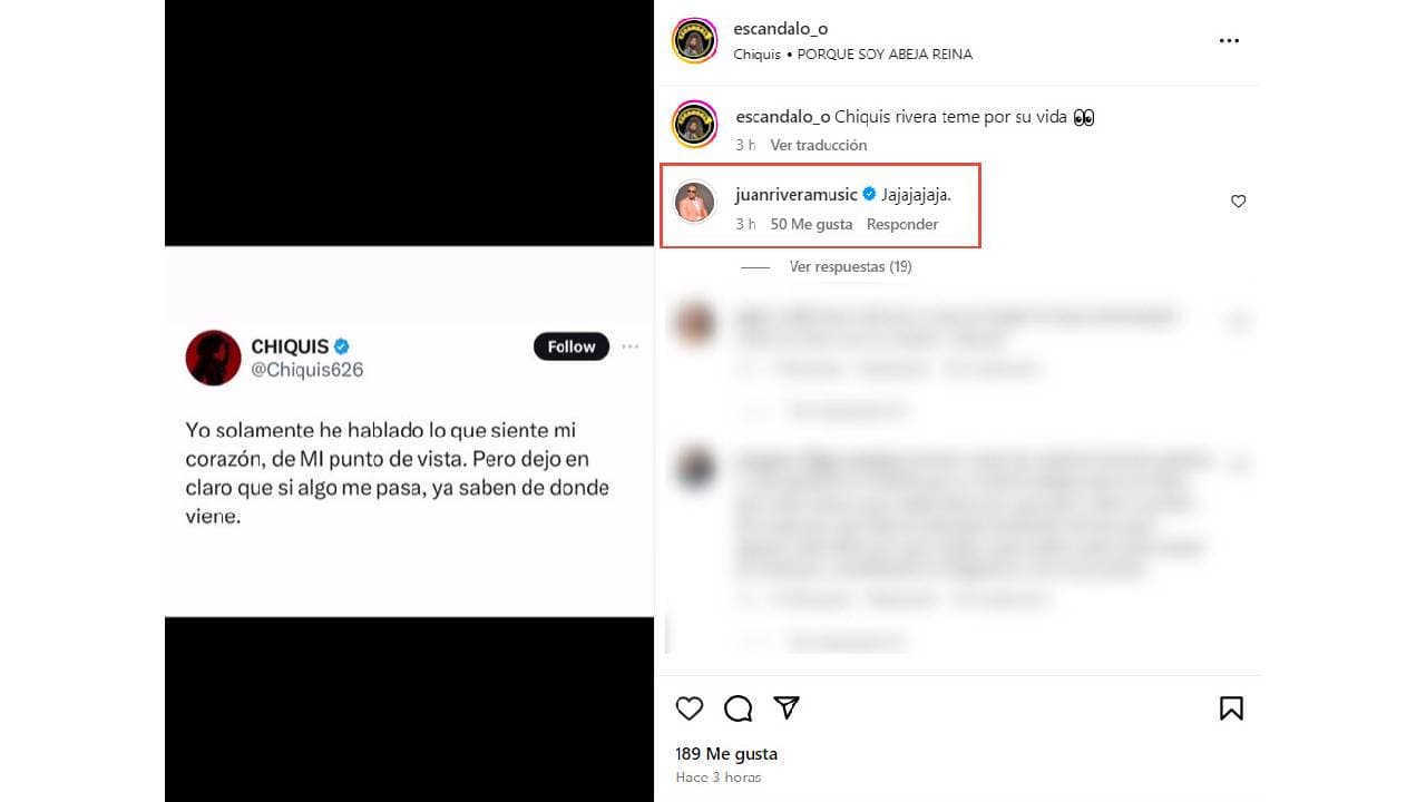 Juan Rivera se ríe del mensaje de Chiquis.