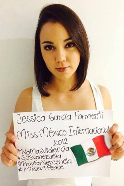 Jessica García Formenti, Miss México Internacional 2012, pide no más violencia en Venezuela. Fotografía tomada de Twitter.